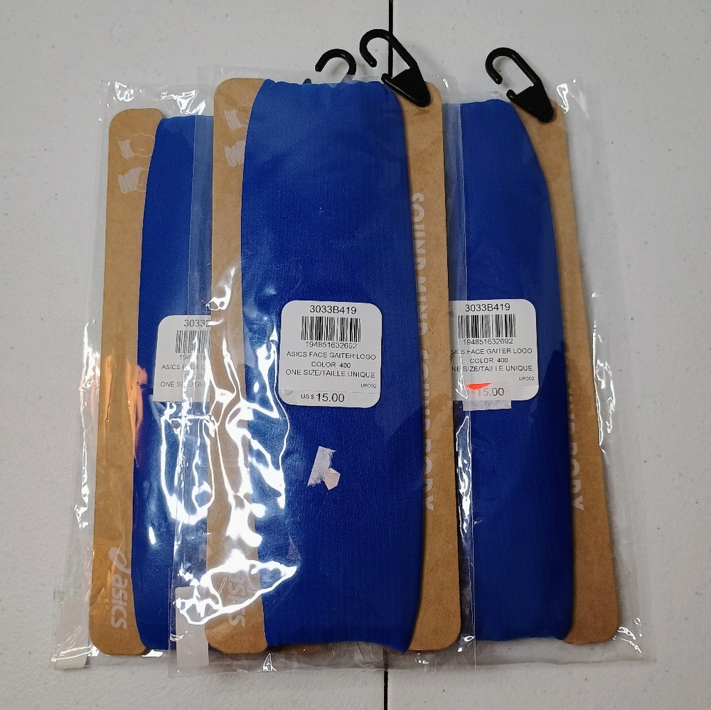 Asics (3) Face Gaiter Unisex Blue w/ Logo Brand New, Original Packaging